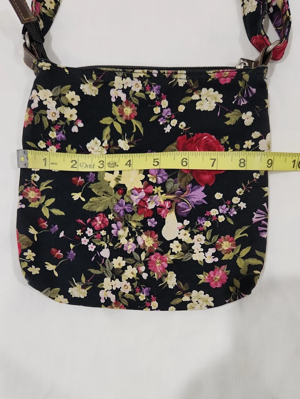 Floral Crossbody Bag - Black with Red Rose Print